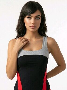 Colorblock Square-Neck Tank Top in Black, Gray & Red